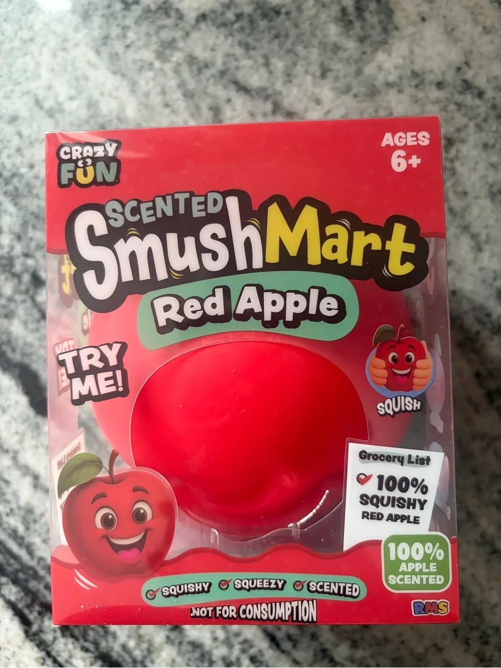 Crazy Fun Smush Mart Red Apple Squishy Fidget Toy NEW Sealed Scented Fall gift